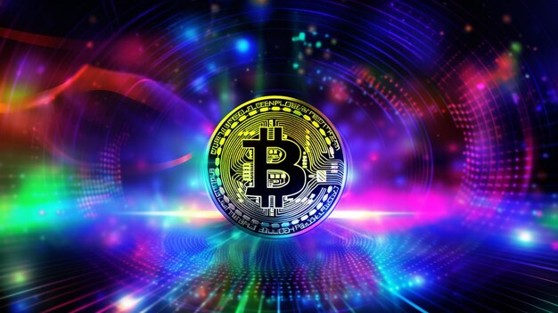 bitcoin background with holographic effect