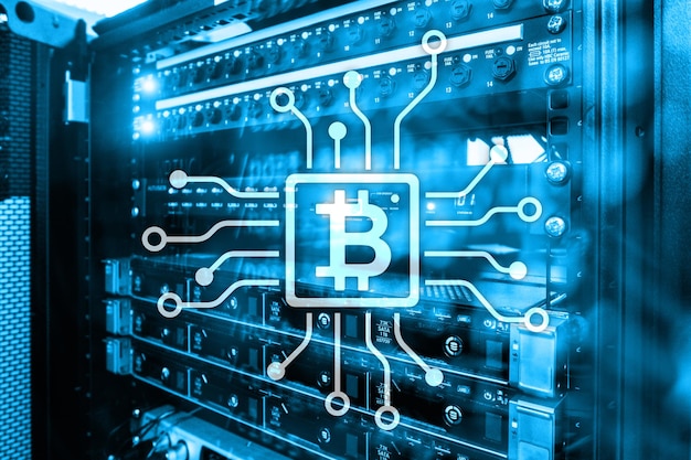 Bitcoin Blockchain concept on server room background