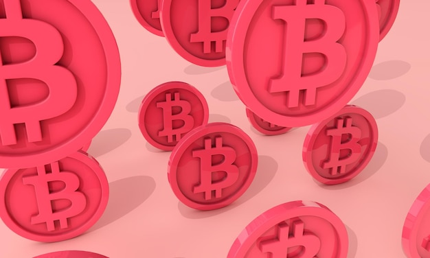Логотип криптовалюты блокчейна биткойн на рендеринге монеты d