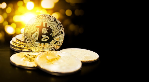 Bitcoin and bokeh light with copy space