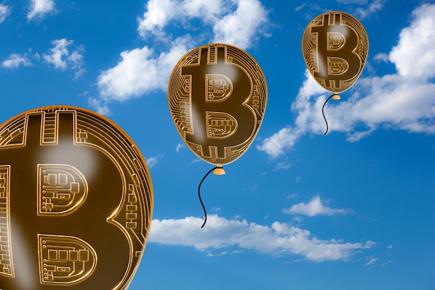 Bolle di bitcoin che galleggiano nel cielo