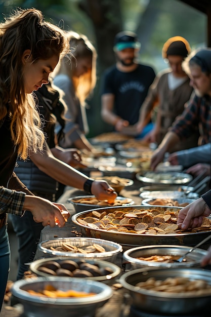 Foto evento di beneficenza bitcoin con volontari che aiutano coloro che sono nel concetto di ne crypto