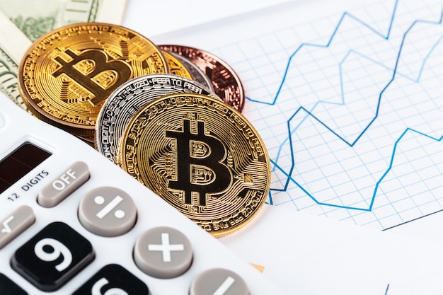 Bitcoin, grafico e dollaro usa. trading finanziario