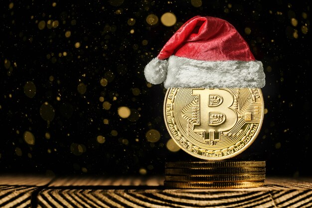 Bitcoin on the christmas backgrounds