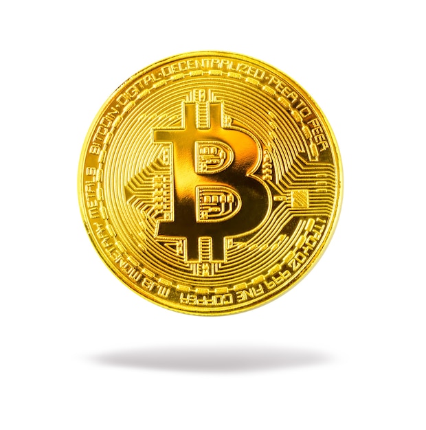 Bitcoin close up isolated on white with clipping path