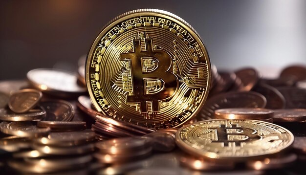 Bitcoin closeup of a cryptocurrency coin