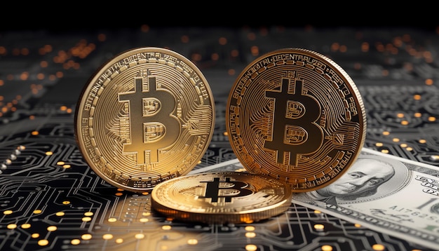 Bitcoin closeup of a cryptocurrency coin