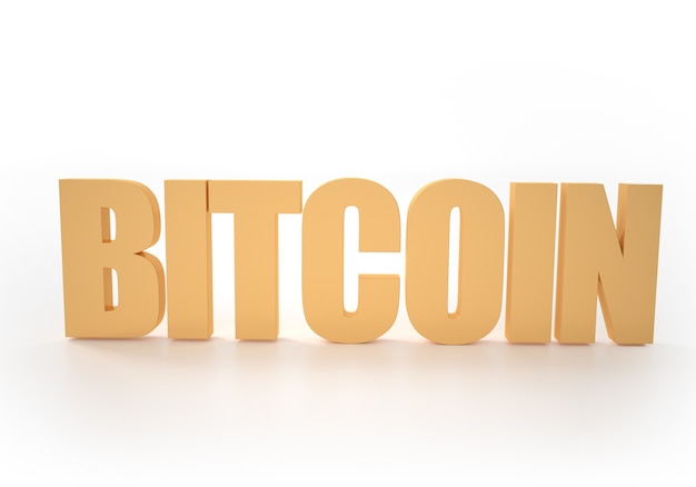 Bitcoin coin crypto money on gold text  isolated on white background. 3D illustration