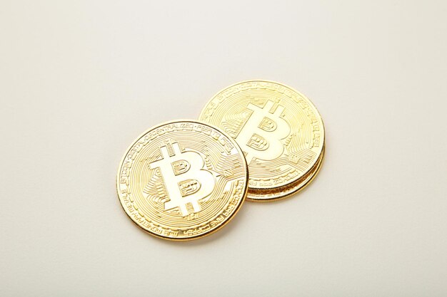 Bitcoin coin and on grey background Bitcoin growthand investment concept