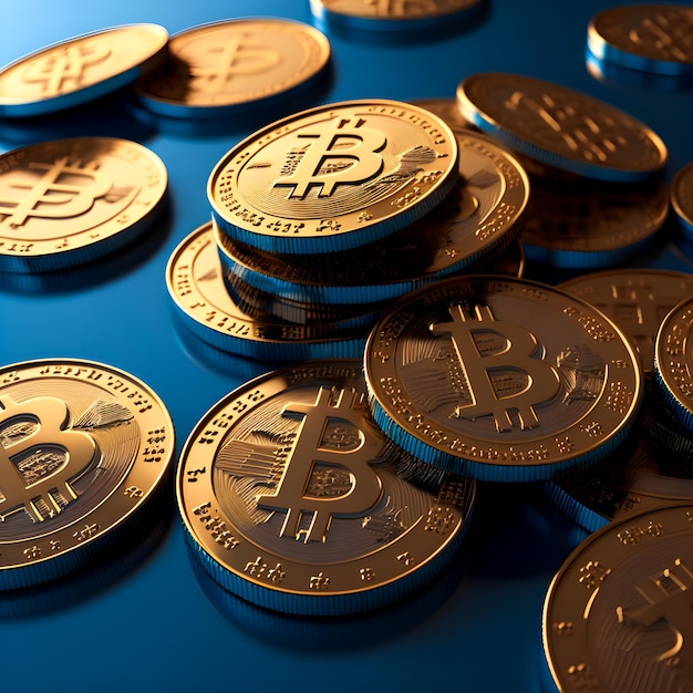 Foto bitcoin monete sfondo blu