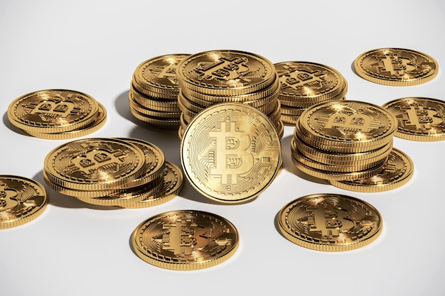 Photo bitcoin coins btc crypto market financial exchange cryptocurrency growth 3d rendering