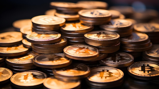 Photo bitcoin coins stock photo concept