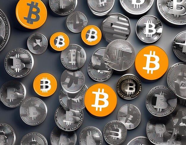 bitcoin coins on white background