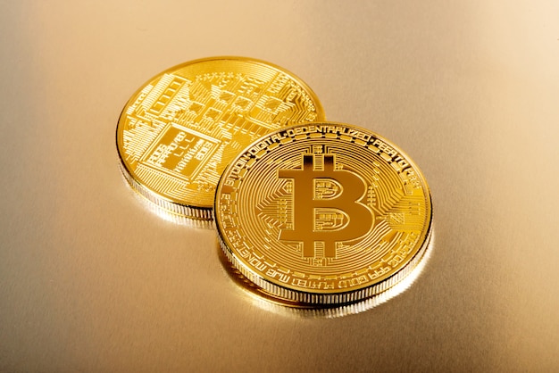 Bitcoin collectible coins in close up view