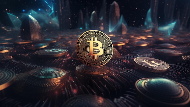 Photo bitcoin and crypto coins background