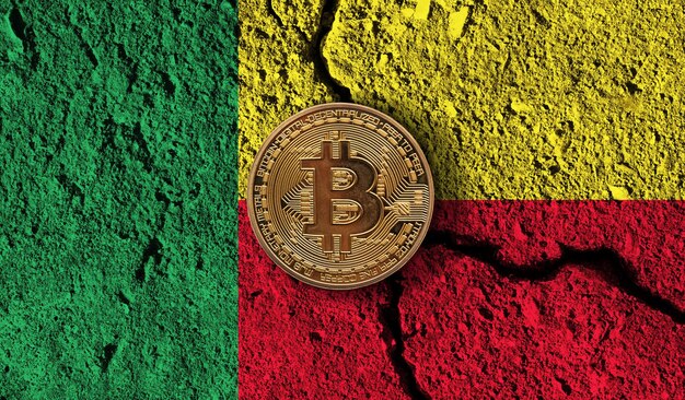 Bitcoin crypto currency coin with cracked benin flag crypto restrictions