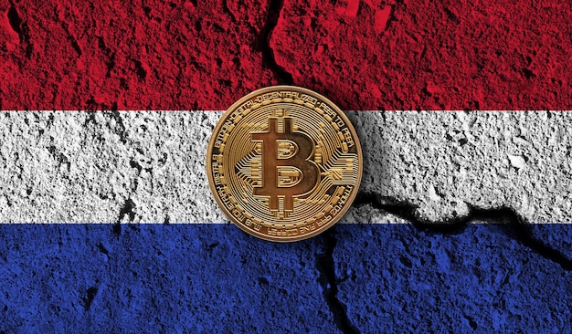 Bitcoin crypto currency coin with cracked netherlands flag crypto restrictions