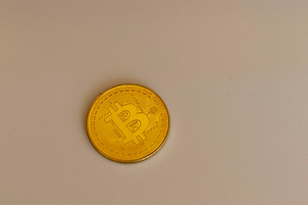 Bitcoin crypto decentralized currency with copy space and white isolated background