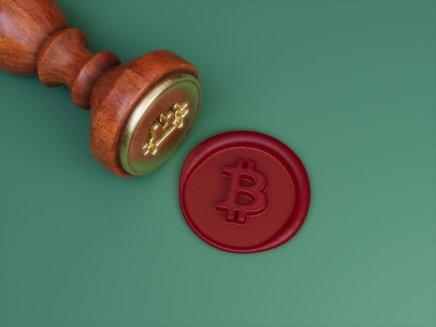 Bitcoin Crypto Letter B Handtekening Royal Approved Official Wax Seal 3D Illustratie