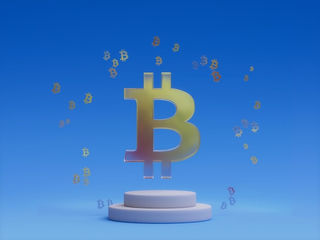 Bitcoin Crypto Letter B 연단 플랫폼 추상 최소한의 쇼케이스 3D 일러스트레이션