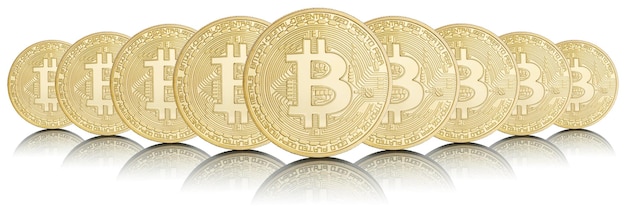 Foto bitcoin crypto valuta online betalen betalen digitaal geld cryptocurrency bedrijfsfinanciën geïsoleerd op wit op een rij