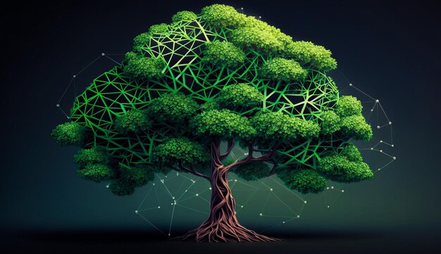 Foto bitcoin criptovaluta e albero concettuale della tecnologia blockchain per il tuo design ai generato