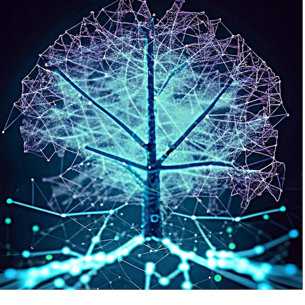 Foto bitcoin criptovaluta e albero concettuale della tecnologia blockchain per il tuo design ai generato