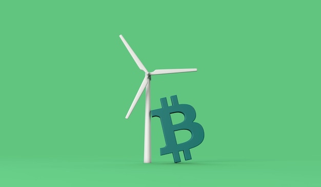 ビットコイン暗号通貨コイン環境への影響。 3Dレンダリング。