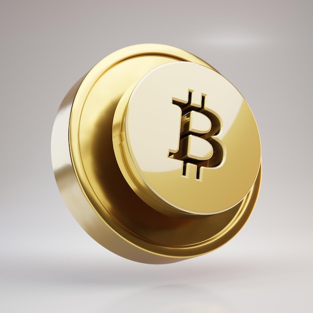 Bitcoin cryptocurrency coin. Gold 3d rendered coin with bitcoin symbol isolated on white background.