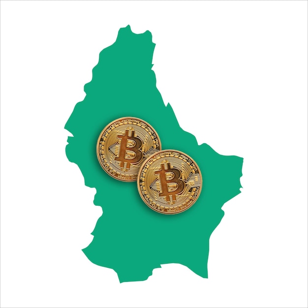 Bitcoin cryptocurrency coin on a map of luxembourg