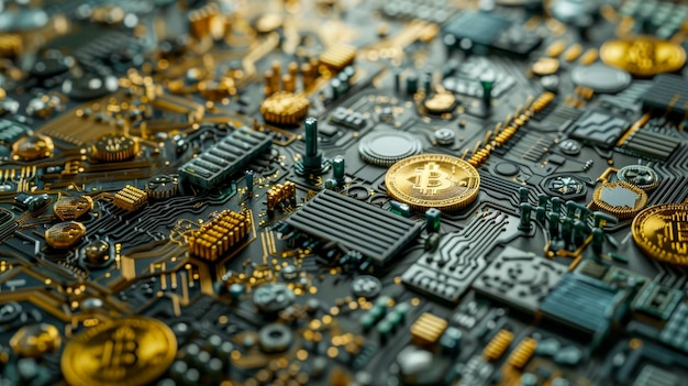 Photo bitcoin cryptocurrency concept on circuit board