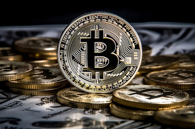 Bitcoin 암호 화폐 통화 기술 비즈니스 인터넷 개념 생성 AI 일러스트레이션