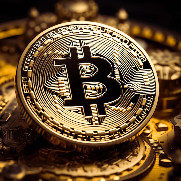 Bitcoin cryptocurrency digitaal geld gouden munt AI gegenereerd beeld