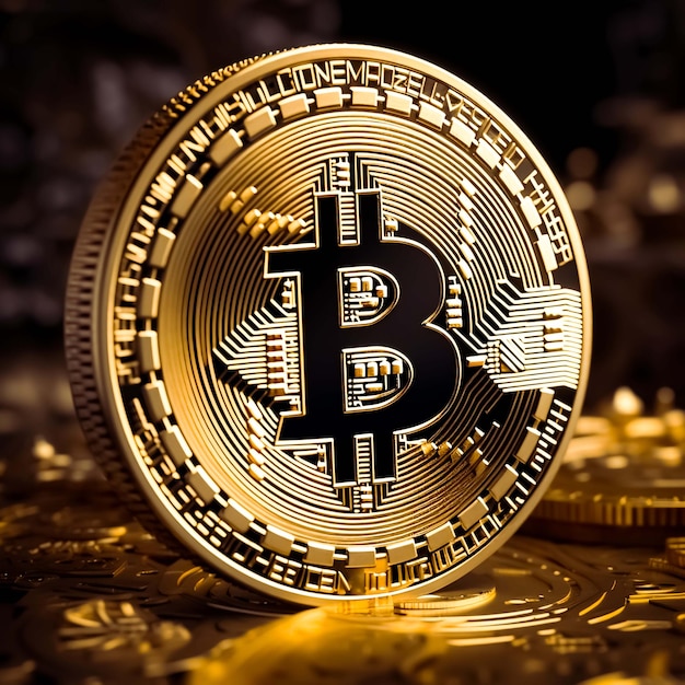 Bitcoin cryptocurrency digitaal geld gouden munt AI gegenereerd beeld