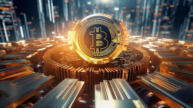 Bitcoin cryptocurrency digitaal geld gouden munt technologie en crypto achtergrond