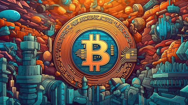 Bitcoin cryptocurrency digital artwork Fantasy concept Illustration painting
