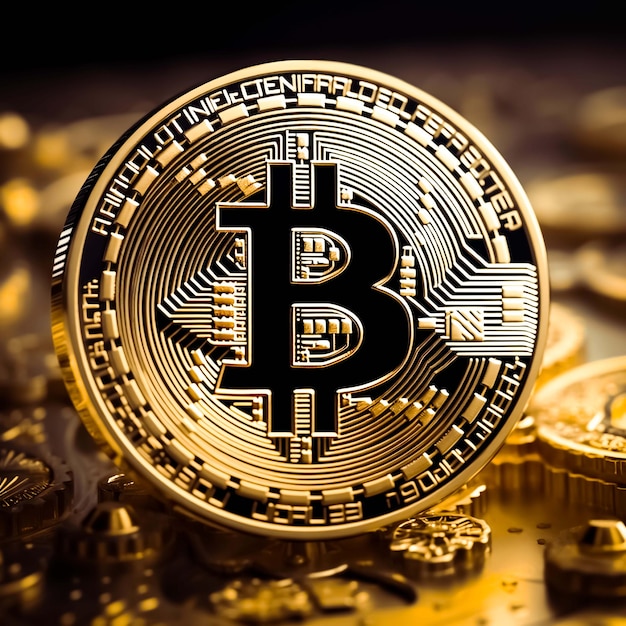 Bitcoin cryptocurrency 디지털 돈 황금 동전 AI 생성 이미지