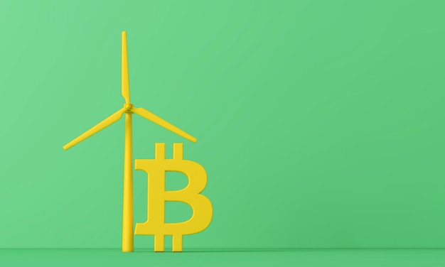 風力タービンdレンダリングを使用したビットコイン暗号通貨エコインパクトビットコイン
