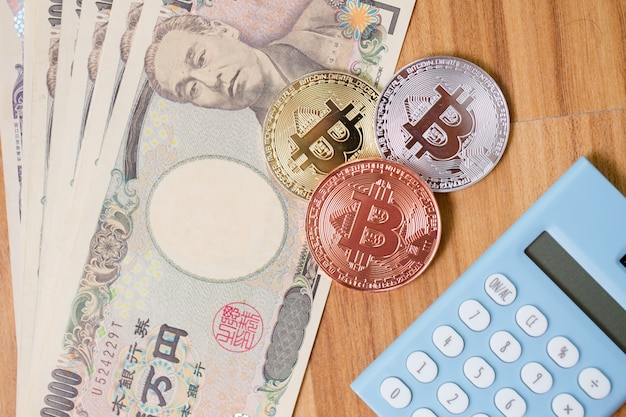 Bitcoin Cryptocurrency met Japan Yen-geld