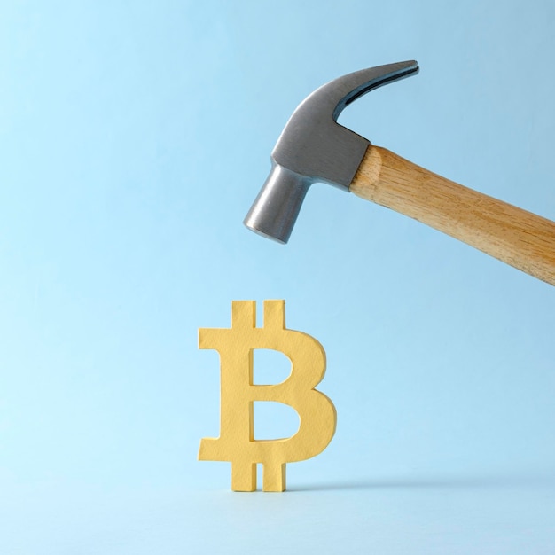 Bitcoin cryptocurrency online internet smash hamer als minimaal concept