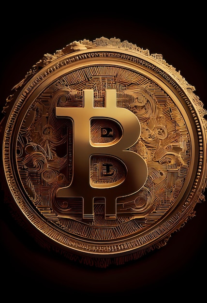 Bitcoin cryptogeld muntstuk geïsoleerd op donkere achtergrond