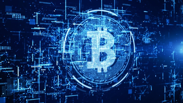 bitcoin currency sign in digital cyberspace, network for world money