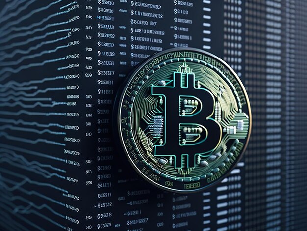 bitcoin and currency symbol on the background of the computer monitor conceptual digital cryptocurre