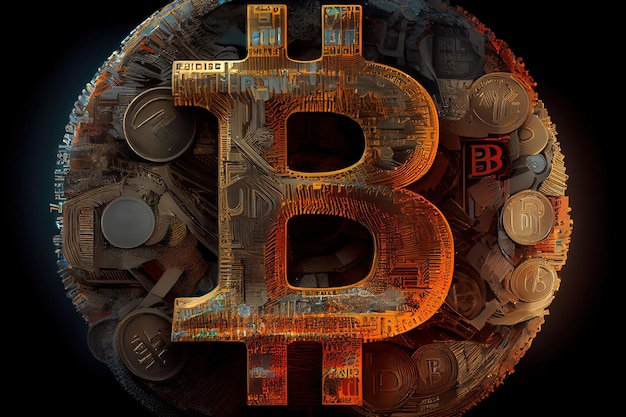 光ビームと暗い blackground の Bitcoin