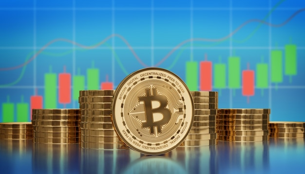 bitcoin digital cryptocurrency graphical analysis 3d render illustration background