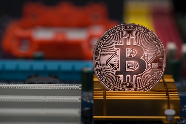 Bitcoin digital currency on motherboard