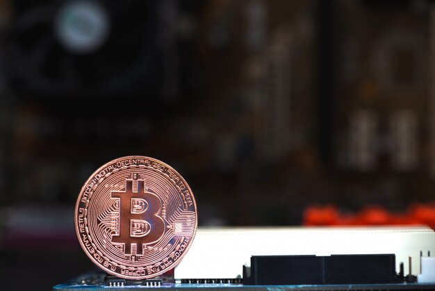 Bitcoin digital currency on motherboard