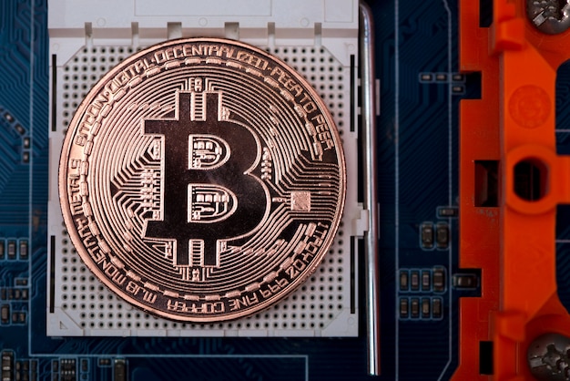 Bitcoin digitale valuta op het moederbord