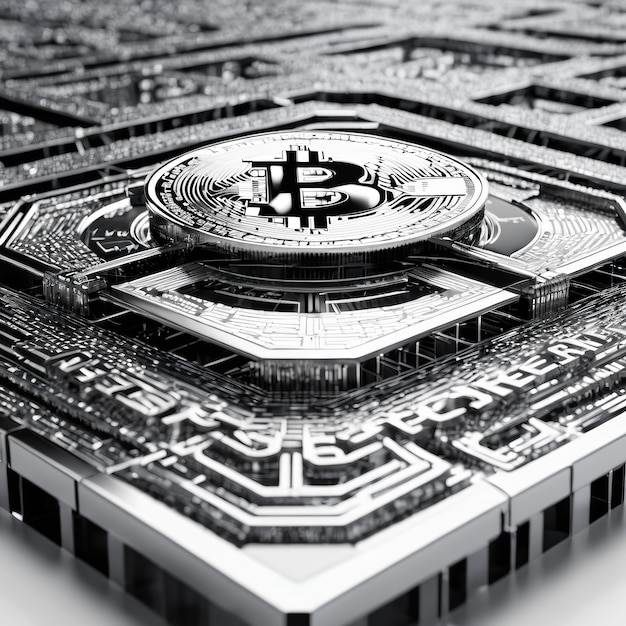 Bitcoin Emblem on Black and White Building