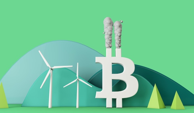 ビットコインロゴdレンダリングによるビットコイン環境影響汚染